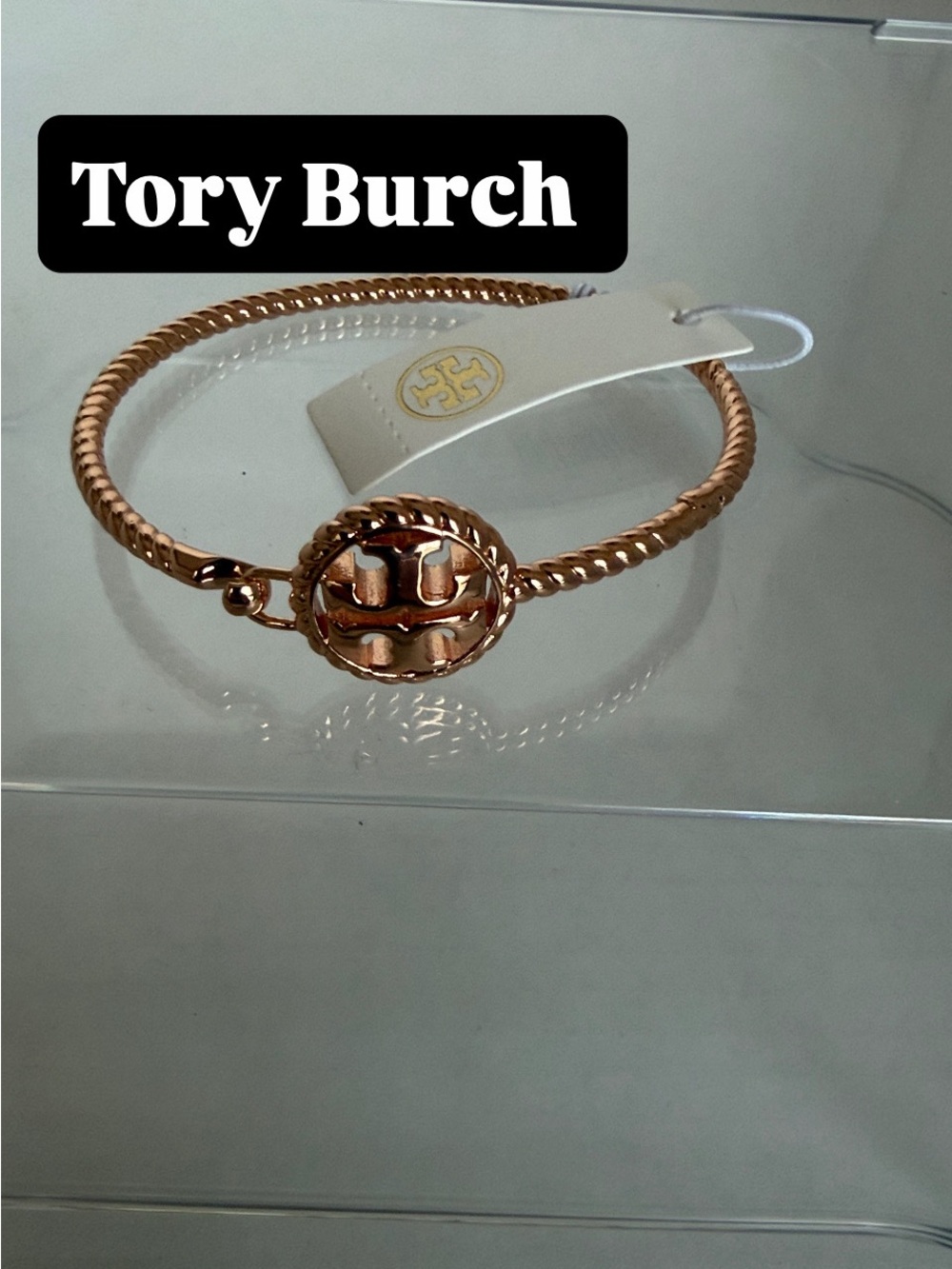 Tory Burch Rose Gold Twisted Logo Bangle NWT